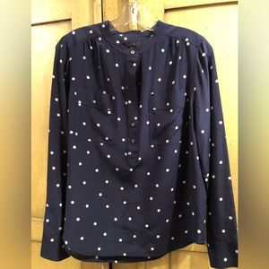 J. Crew navy blue, silk pop over style blouse
